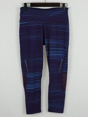 Road Runner Sports Women's Small Purple Blue Striped Crop Athletic Leggings